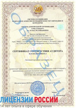 Образец сертификата соответствия аудитора №ST.RU.EXP.00006191-3 Щелково Сертификат ISO 50001